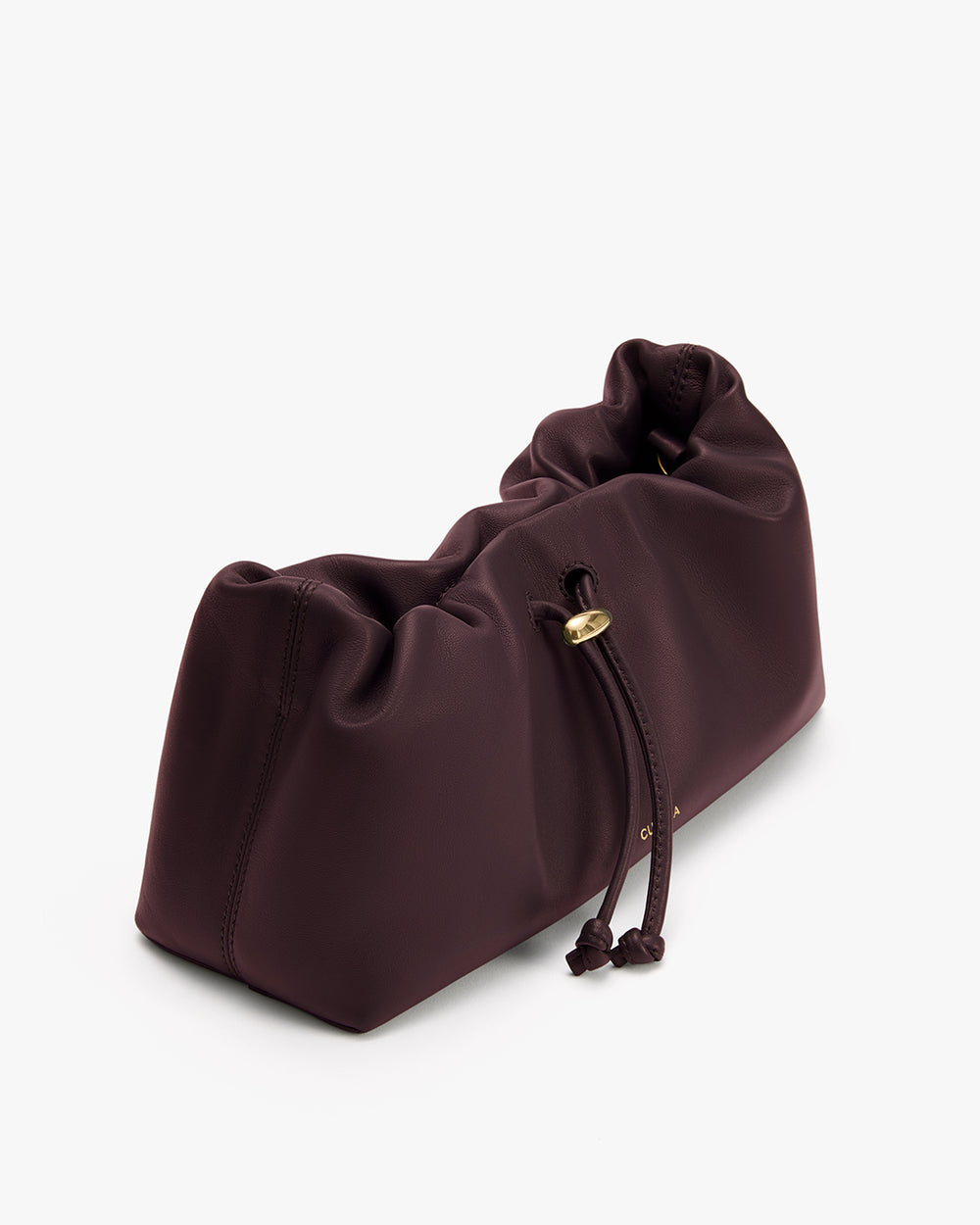 Soft structured handbag with a gathered top and drawstring closure