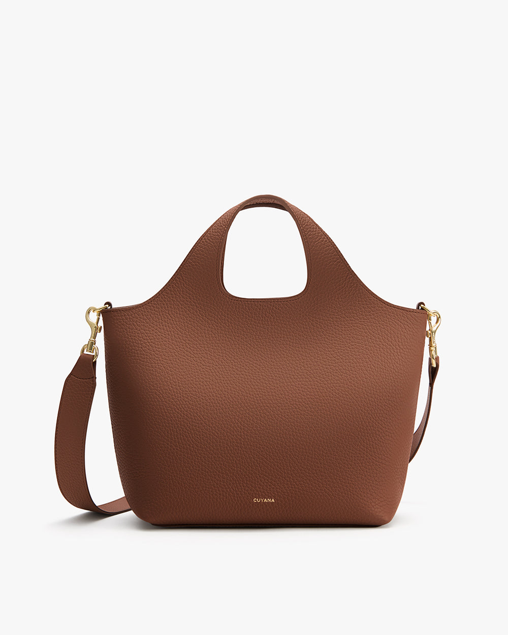 Handbag with a curved handle and a detachable shoulder strap