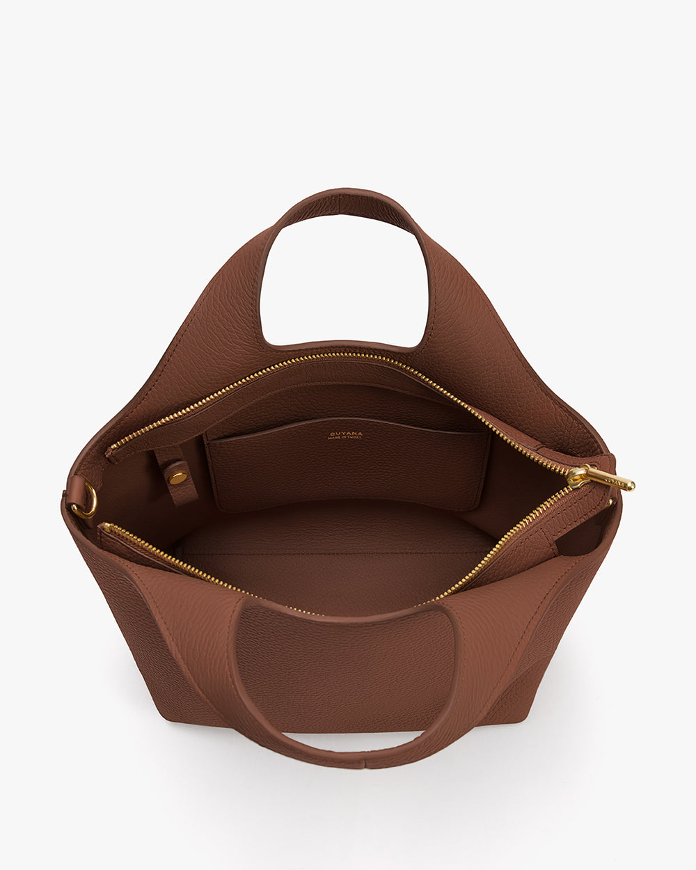 Open handbag with zipper pocket inside