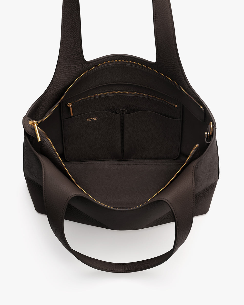 Open tote bag with multiple interior pockets and visible zipper.