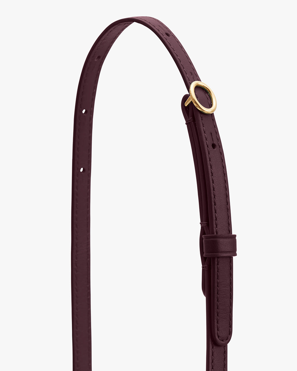Thin adjustable leather strap with a small metal buckle on it
