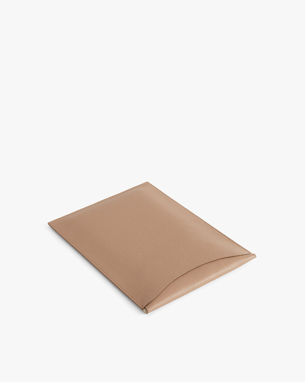 A folded square clutch bag on a plain background.