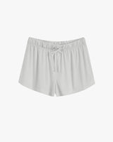 Pair of women's shorts with elastic waistband on a plain background.