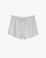 Pair of shorts with elastic waistband on a plain background