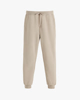 Pair of sweatpants with drawstring waist and cuffed ankles.