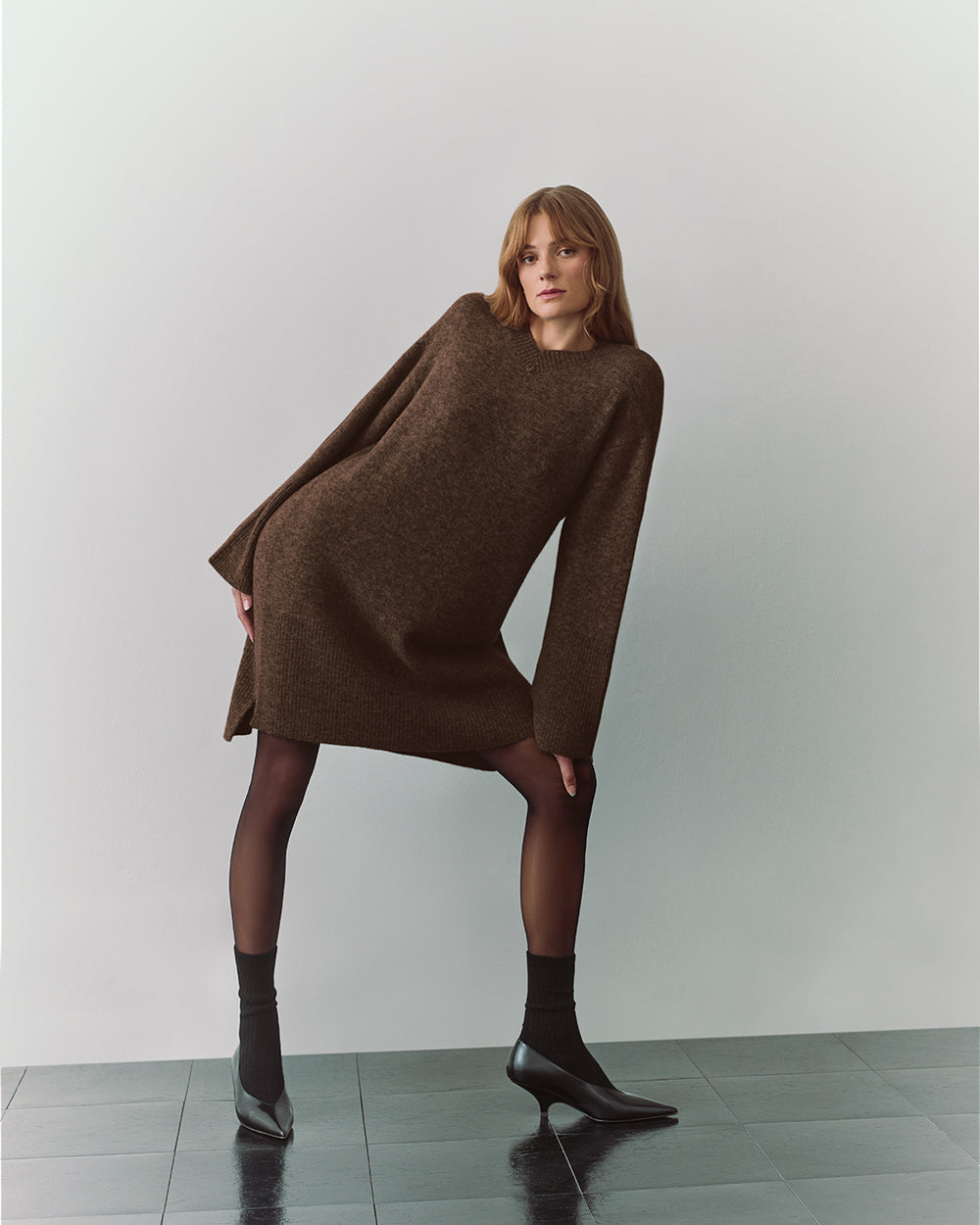 brown sweater dress with tights How to Style a Sweater Dress: They are Super Versatile