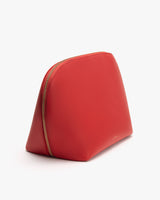 Rounded zippered pouch with minimal design.