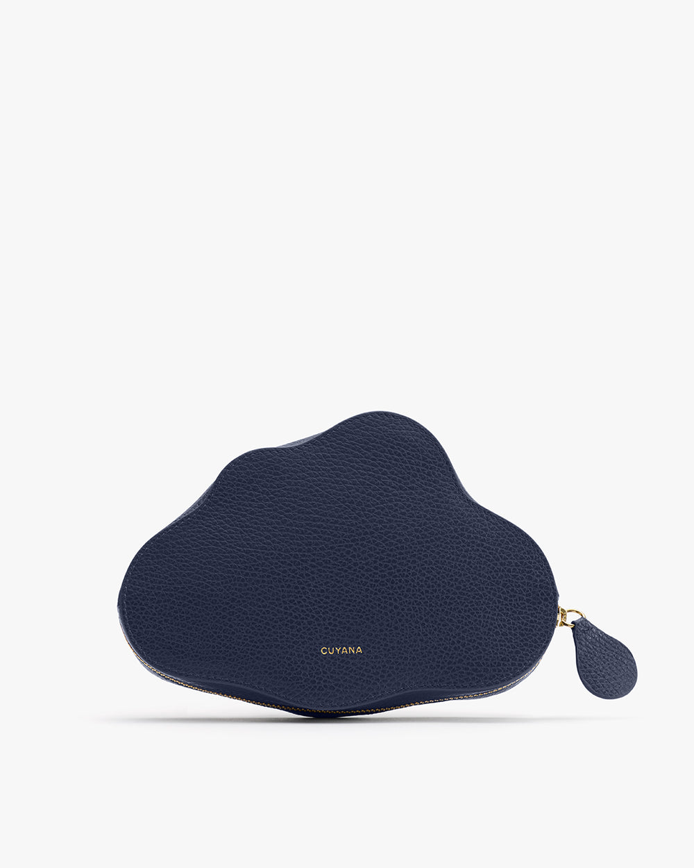 Cloud-shaped zippered pouch with small text on the front.
