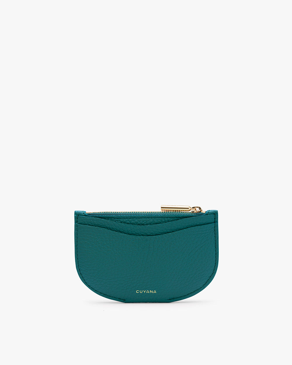 Small textured half-moon coin pouch with zipper, card slots and logo