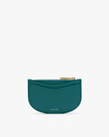 Small textured half-moon coin pouch with zipper, card slots and logo