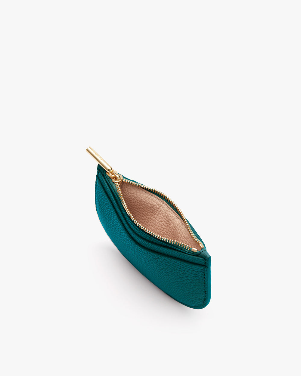 Small zippered pouch with a partially open top view