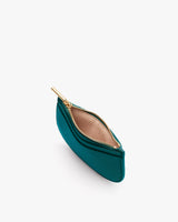 Small zippered pouch with a partially open top view