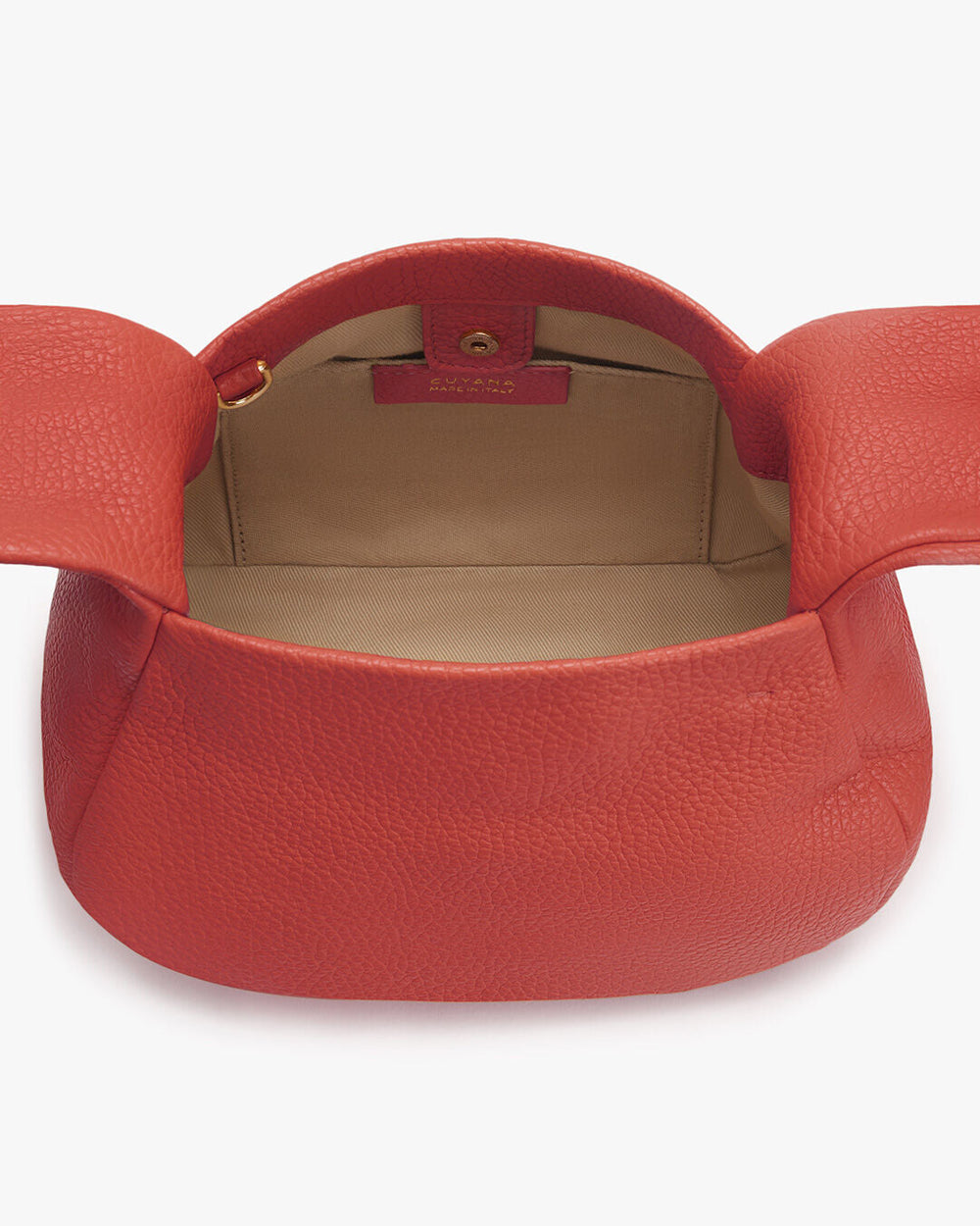 Open handbag viewed from the top.
