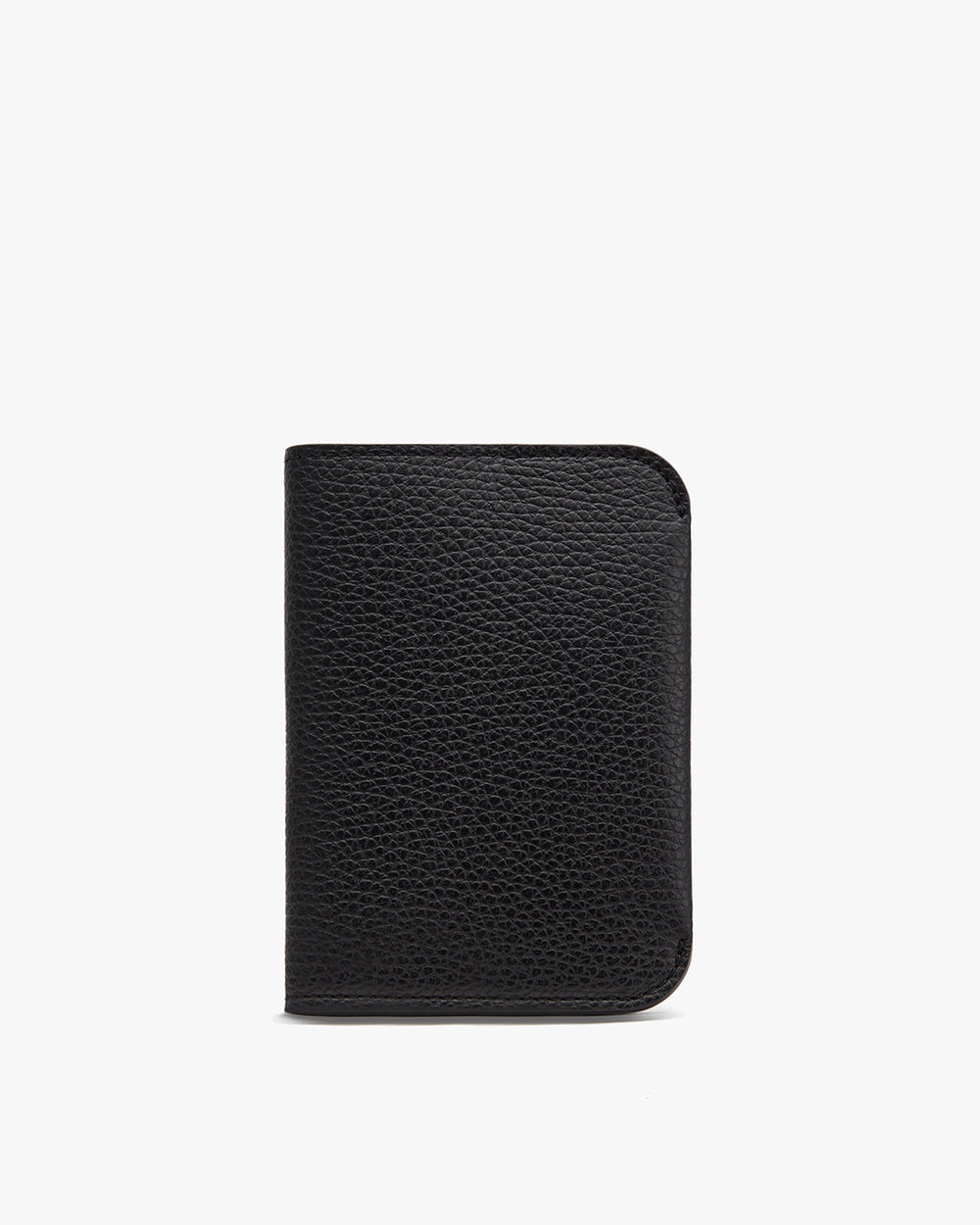 Leather wallet with rounded corners on a plain background.