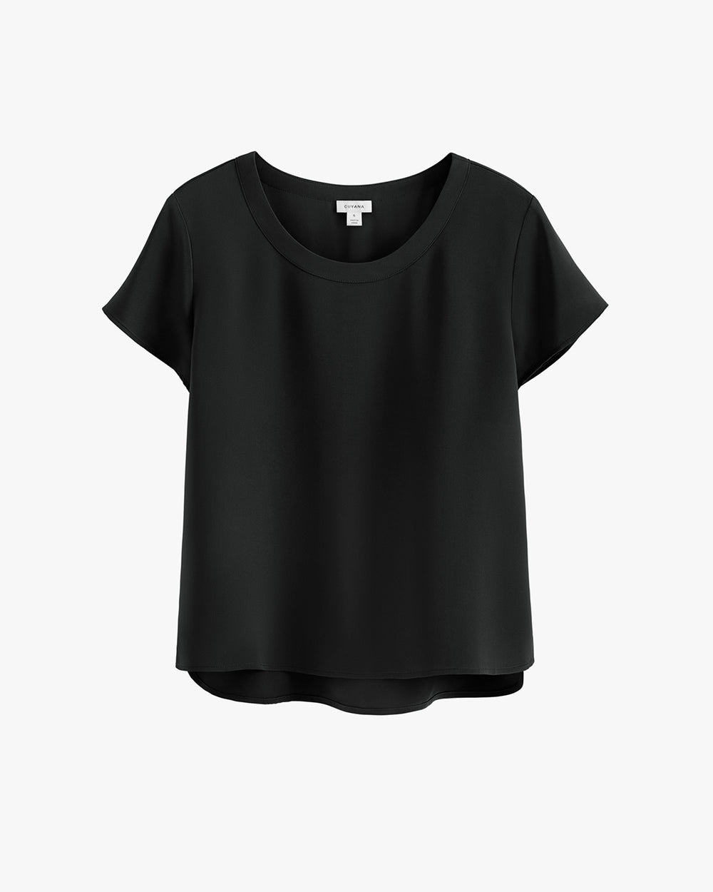 Short-sleeve blouse with a round neckline on a plain background