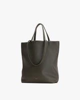 Tote bag with two handles and a brand logo at the bottom center.