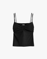 Camisole top with thin straps and gathered detail at the chest.