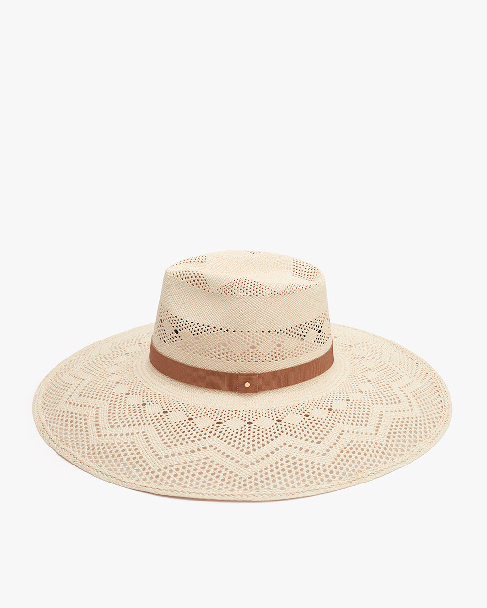 Wide-brimmed hat with patterned design and solid band