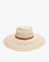 Wide-brimmed hat with patterned design and solid band