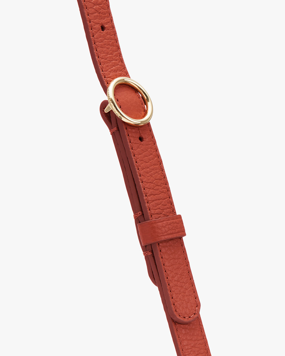 Strap with a buckle and ring detail.