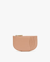 Semi-circular leather coin pouch with zipper and card slots