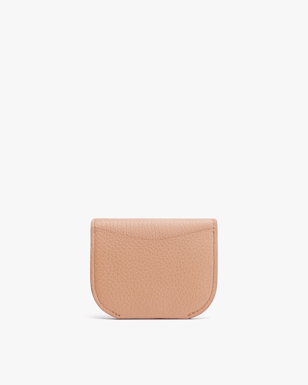 Small leather wallet with curved flap lying on flat surface