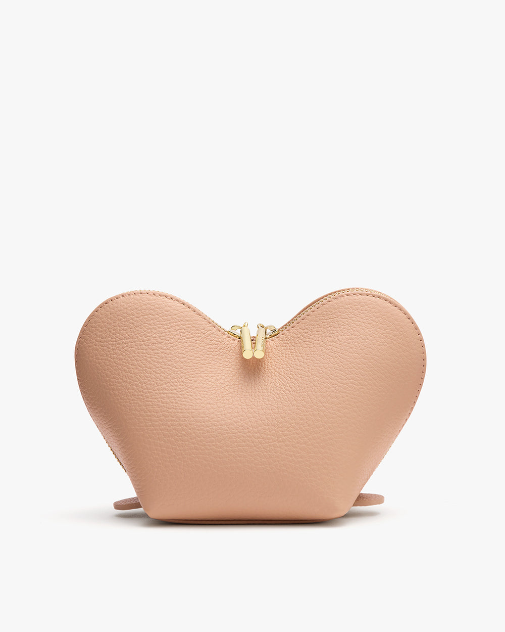 Heart-shaped pouch with a zipper on a plain background.