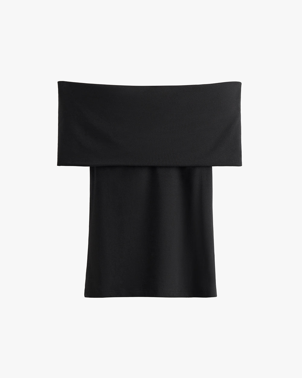 Off-the-shoulder black top displayed on a plain background