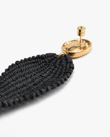 Woven earring with a round metal stud attachment