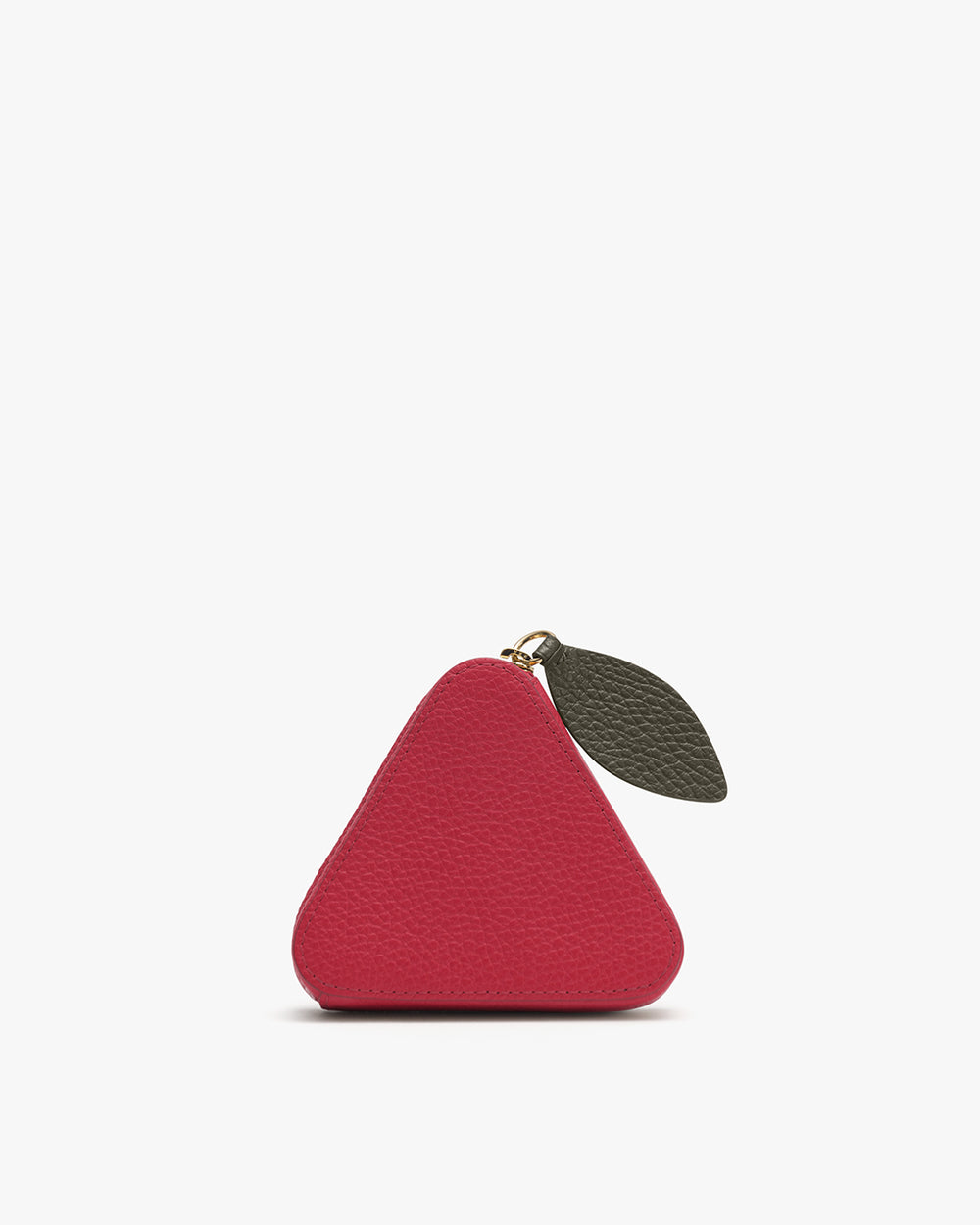 Triangular coin purse with leaf-shaped zipper pull.