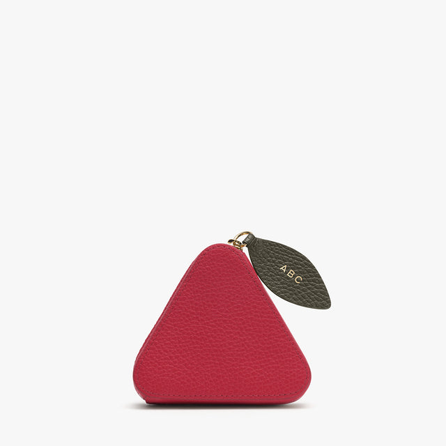 Triangular coin purse with leaf-shaped zipper pull.