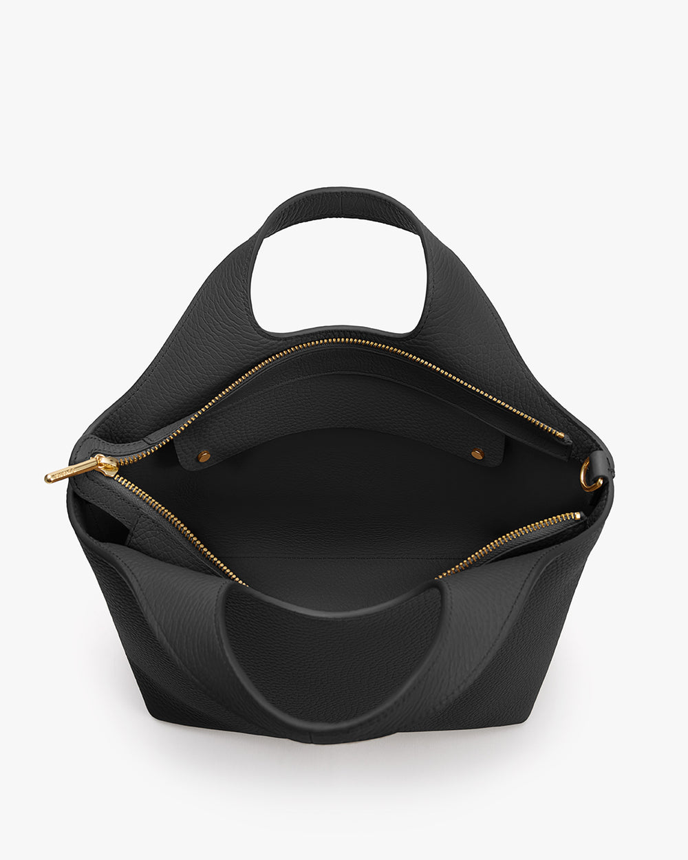 Open handbag with visible inner pocket and two small handles