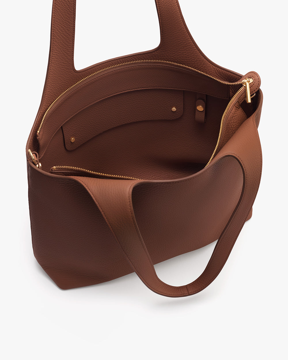 Open tote bag with visible interior pockets and zip closure