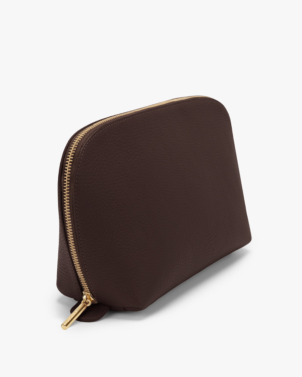 Leather zipper pouch shown on a plain background