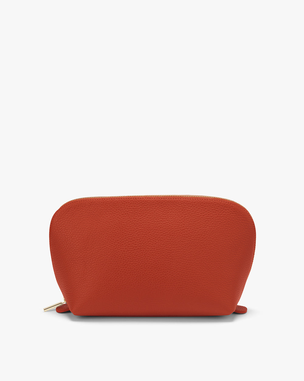 Small rounded pouch with a zipper on a light background