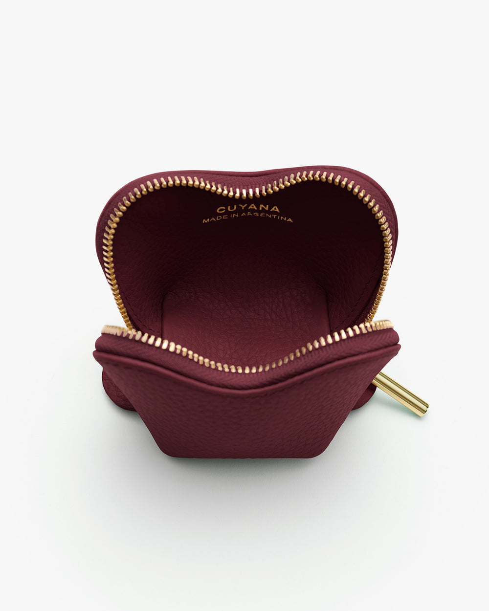 Small open pouch with visible interior and zipper trim