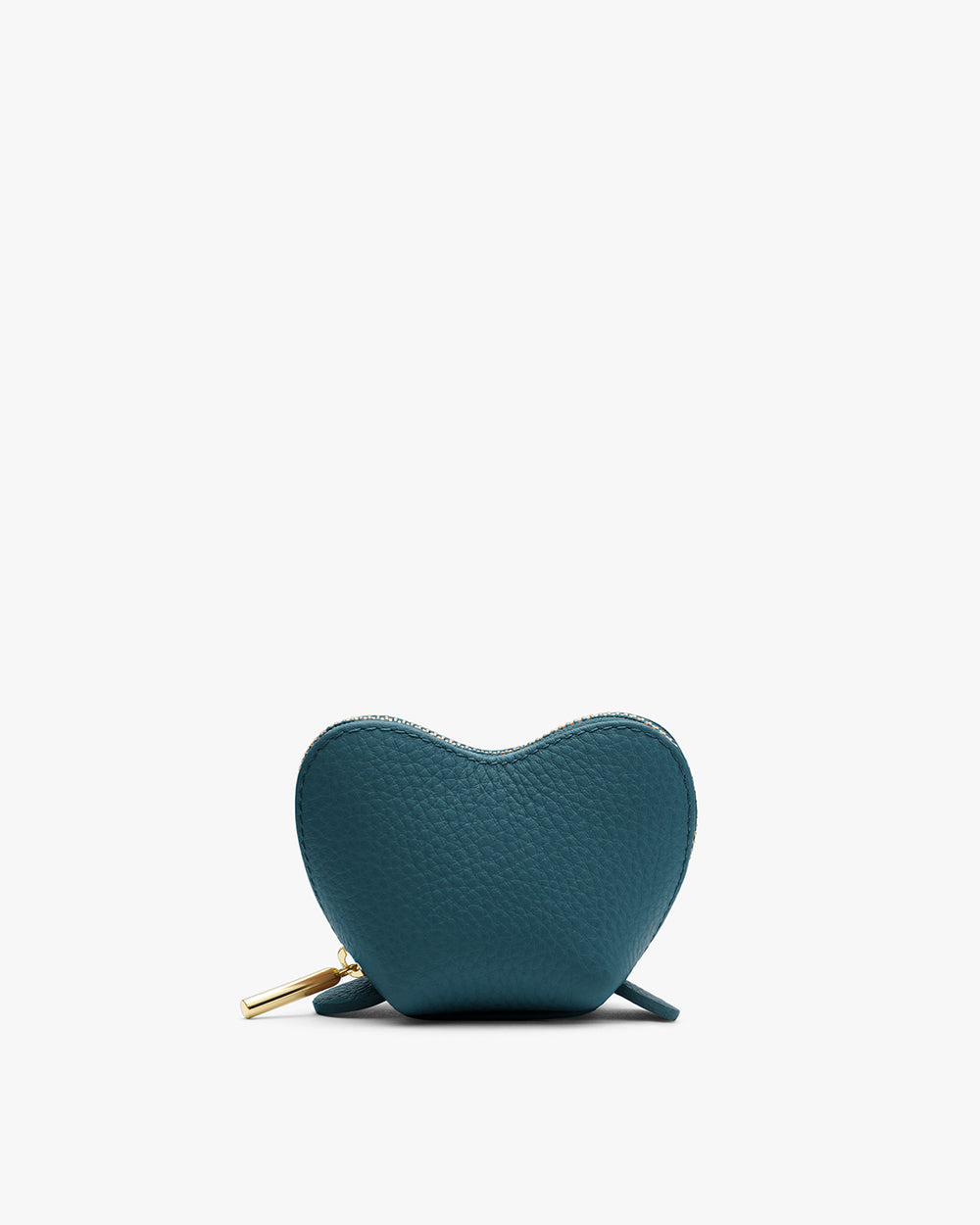 Heart-shaped pouch with a zipper.