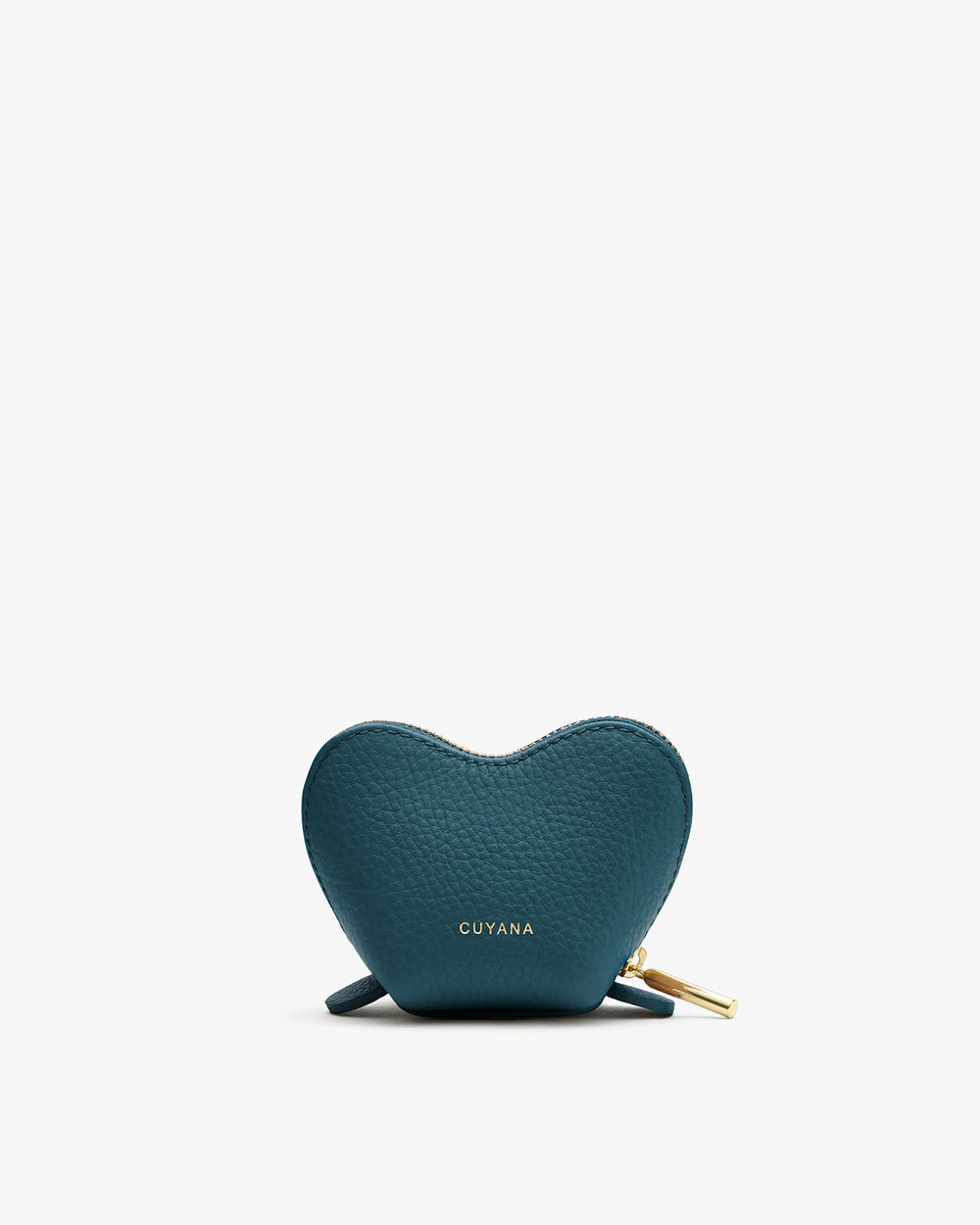 Heart-shaped coin purse with zipper on white background.