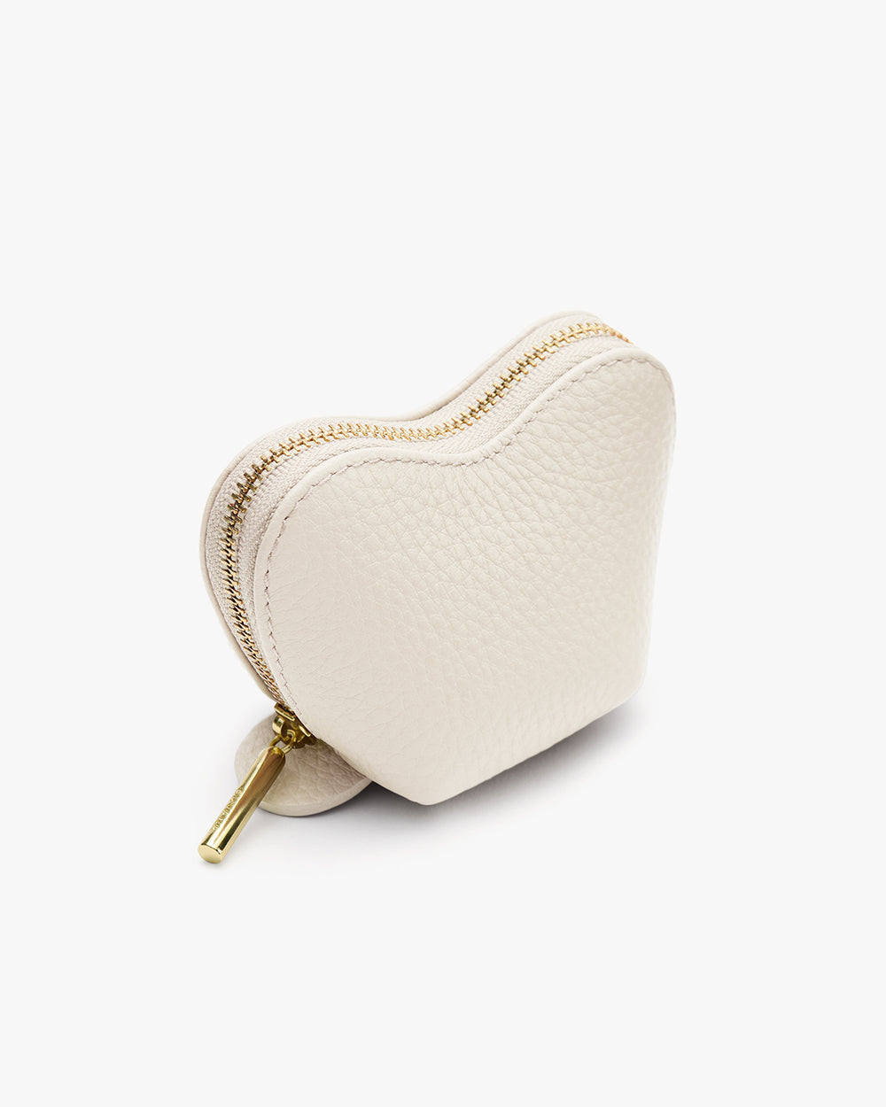 Heart-shaped zippered pouch with pebbled texture.
