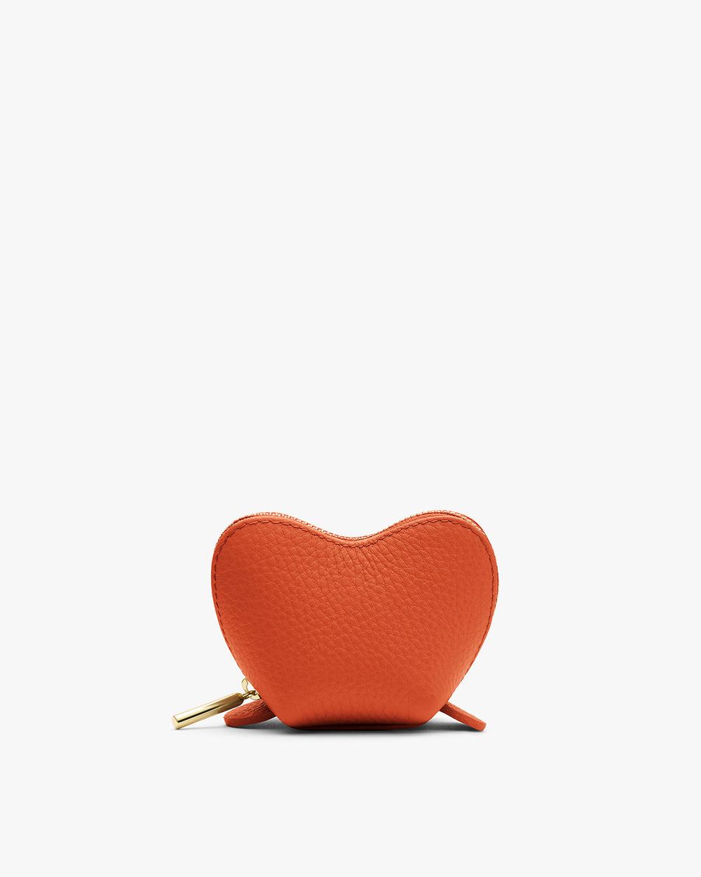 Heart-shaped zip pouch with a textured surface.