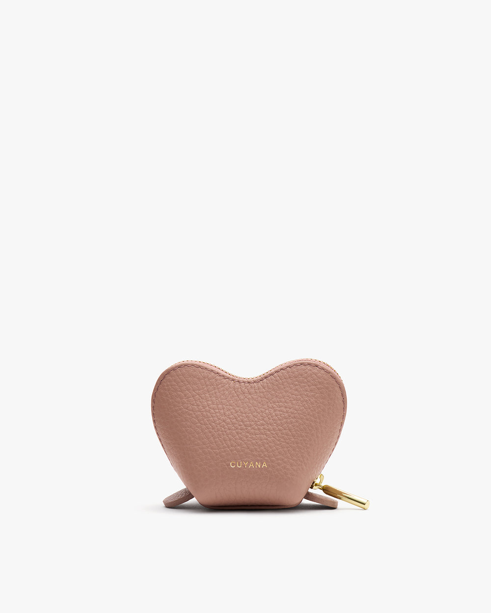 Heart-shaped coin purse with zipper.
