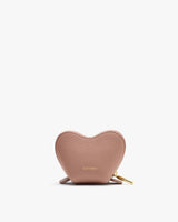 Heart-shaped coin purse with zipper.