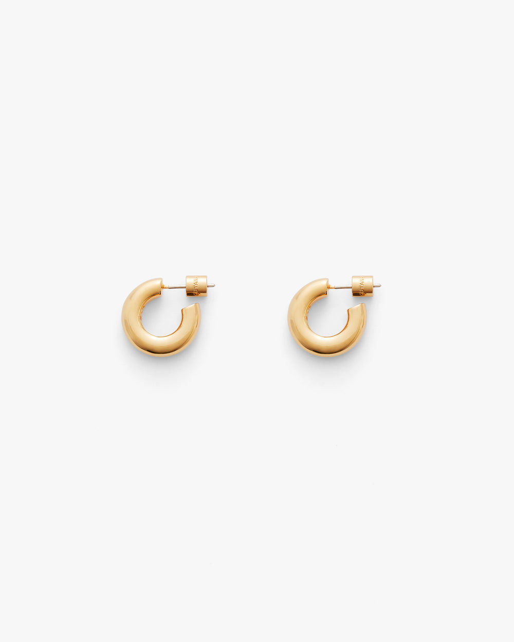 Two small hoop earrings displayed on a plain background.
