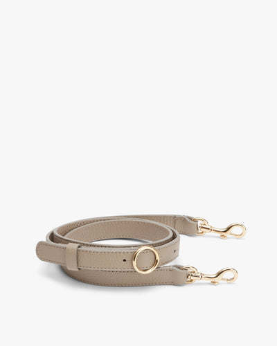 Bag strap with adjustable buckle and two clips.