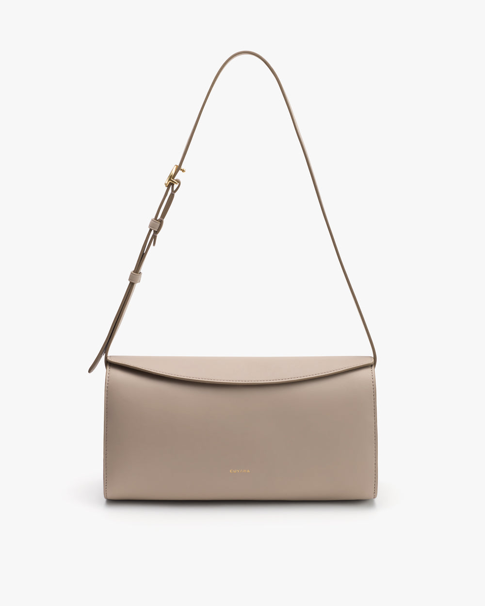 Rectangular shoulder bag with adjustable strap and flap closure.