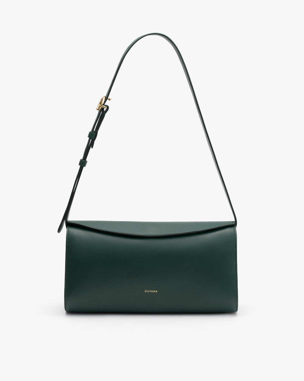 Shoulder bag with a front flap and strap.