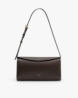 Shoulder bag with a flap and adjustable strap.