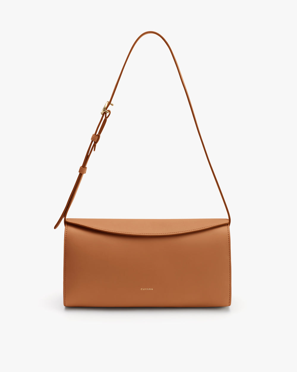 Rectangular handbag with a long strap and minimal design.