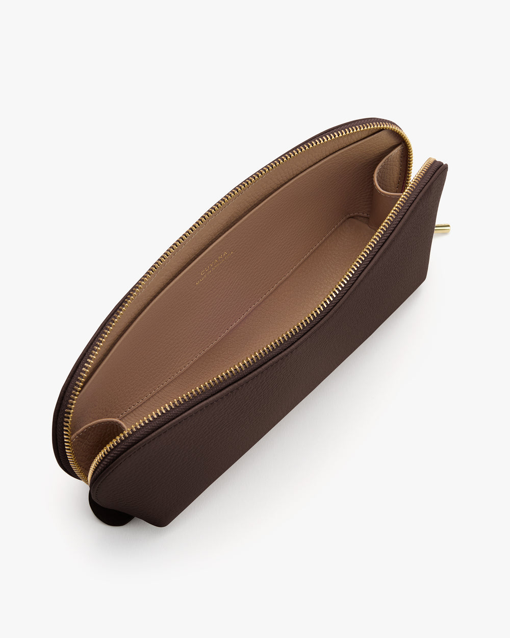 Open zippered pouch with visible interior compartment.