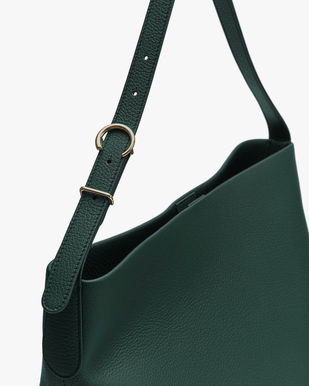 Shoulder bag with adjustable strap and metal buckle.